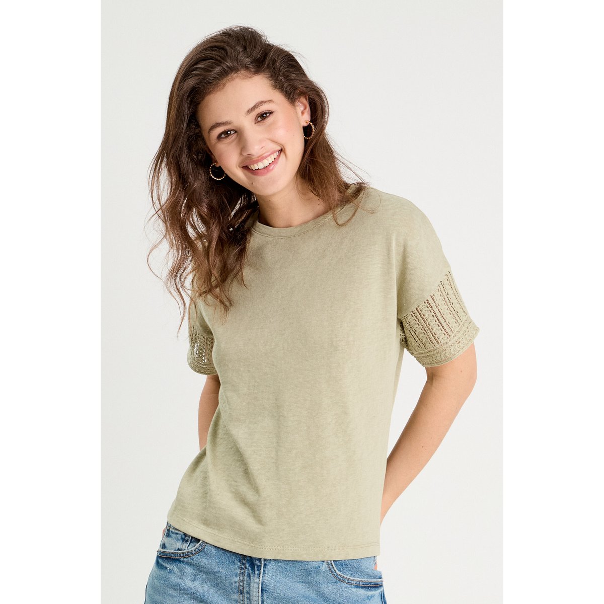 T-shirt manches courtes vert kaki, CACHE CACHE