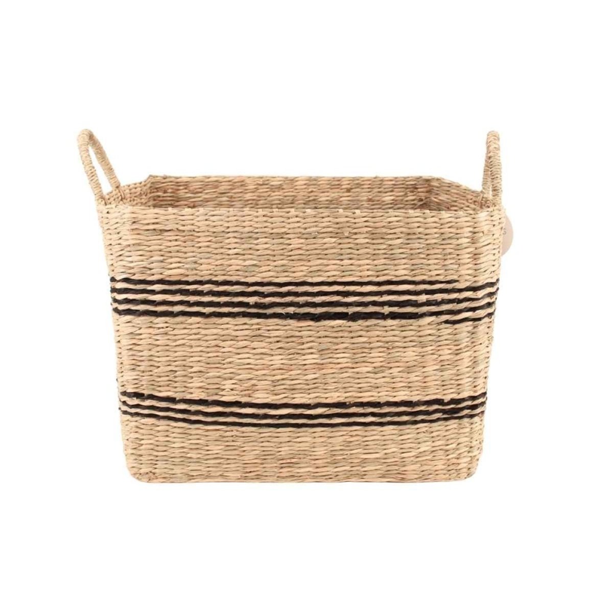 Panier rectangulaire en jonc de mer avec poignées 40x36cm beige, ORNAMI