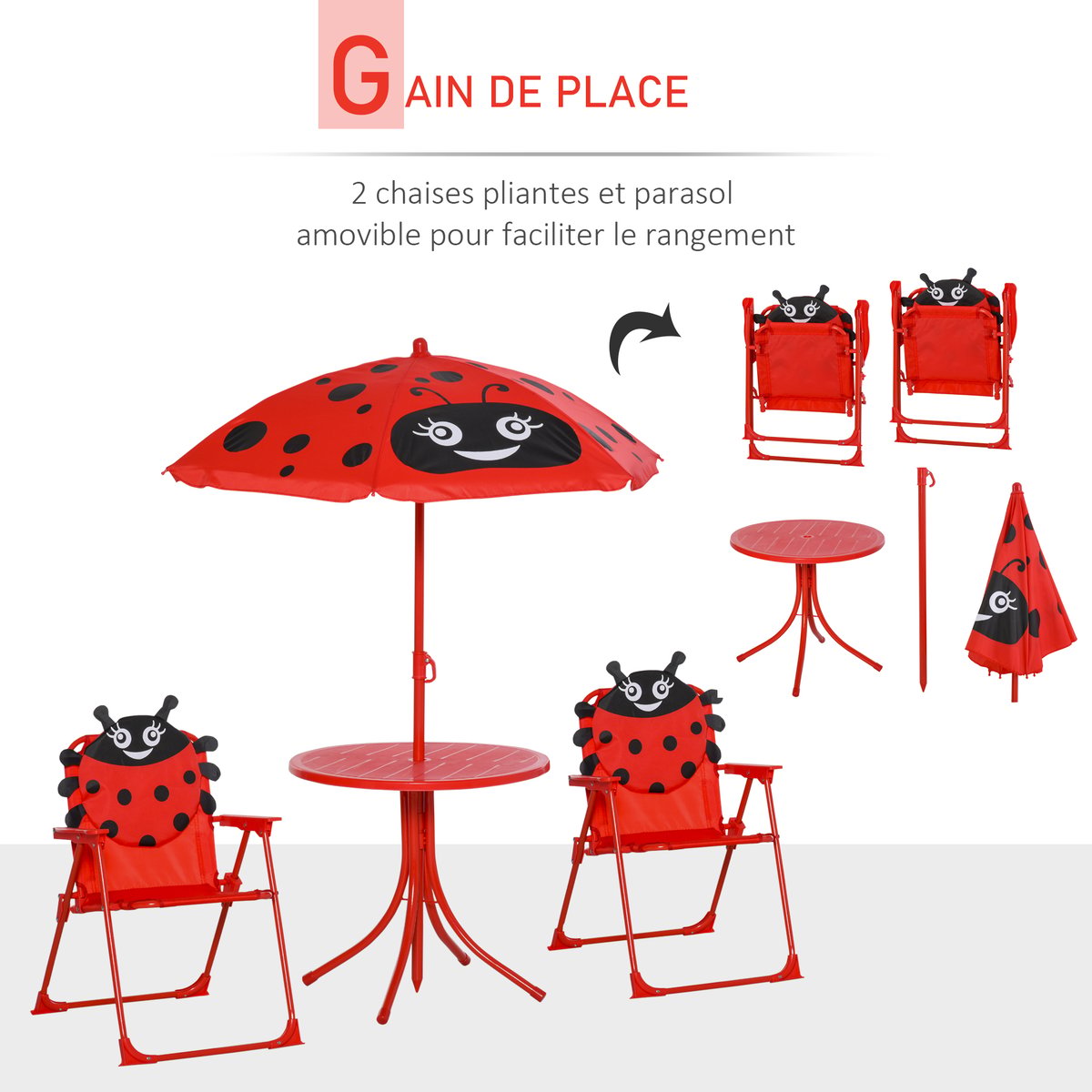 Ensemble de table et chaises de jardin pour rouge, OUTSUNNY