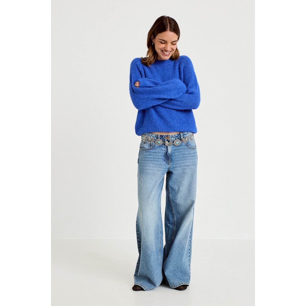 Pull ample col rond manches longues bleu electrique, CACHE CACHE