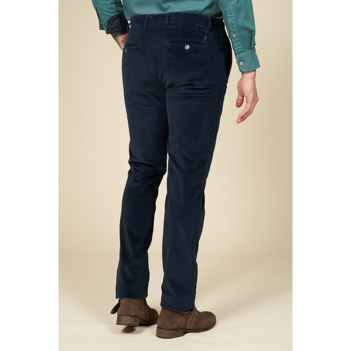 Pantalon Chino velours côtelé bleu marine, MCS