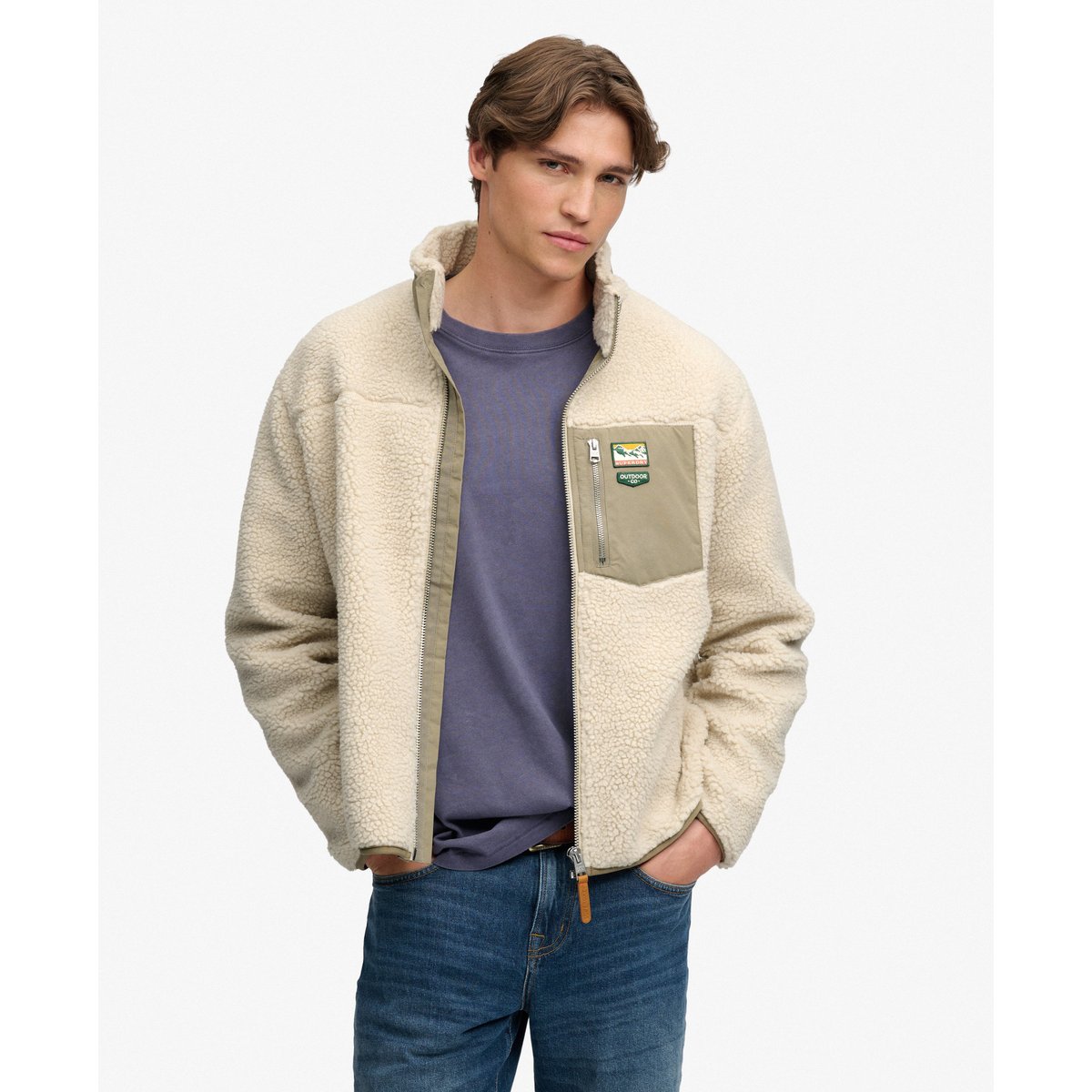 Polaire Mountain à Zip Intégral beige nuageux/argent, SUPERDRY