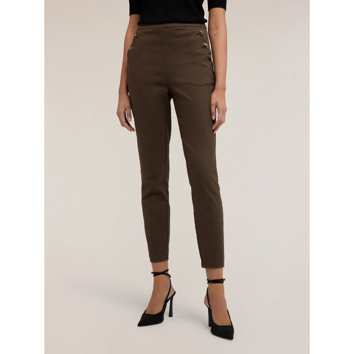 Pantalon skinny en coton technique verde militare, MOTIVI