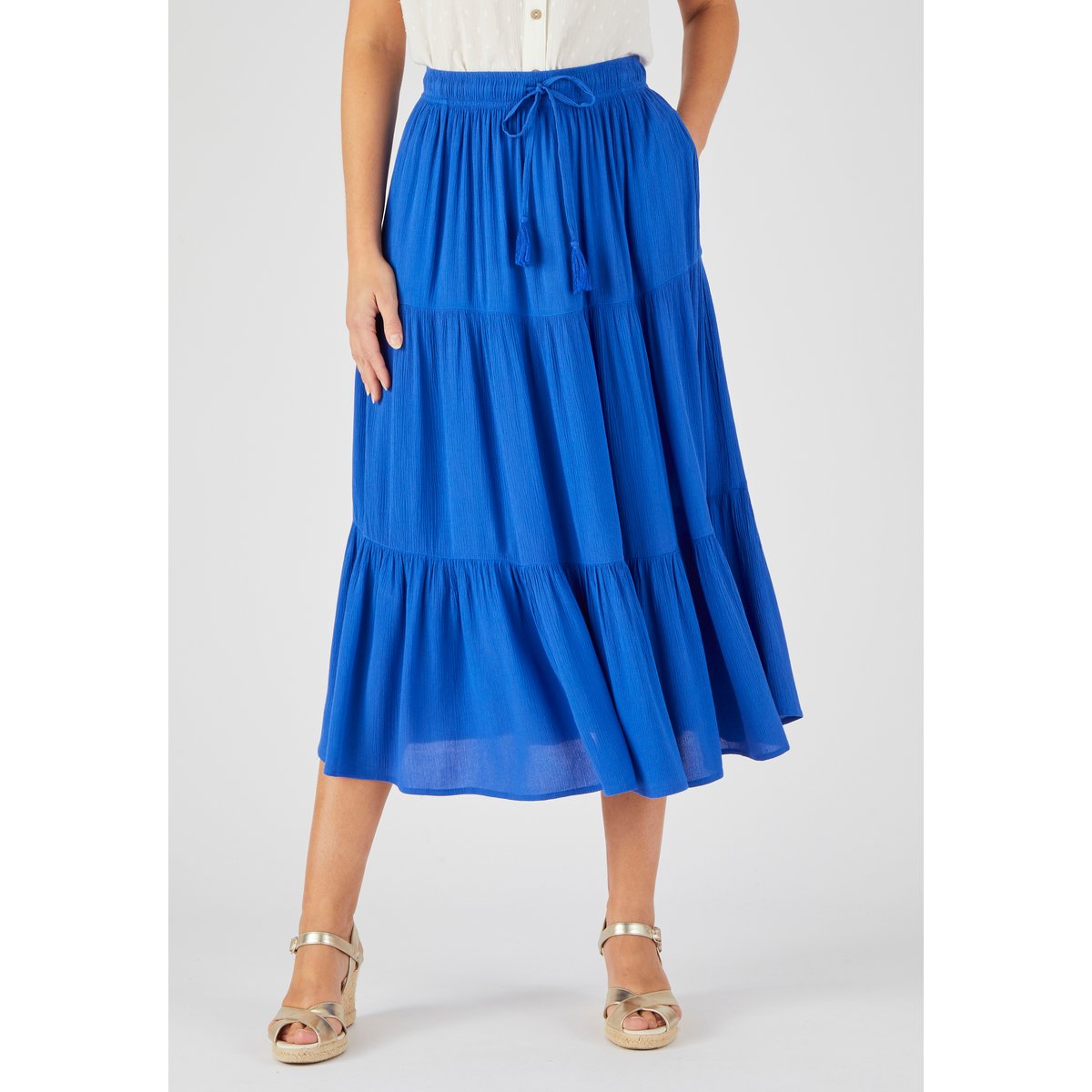 Jupe crépon pure viscose bleu porcelaine, DAMART