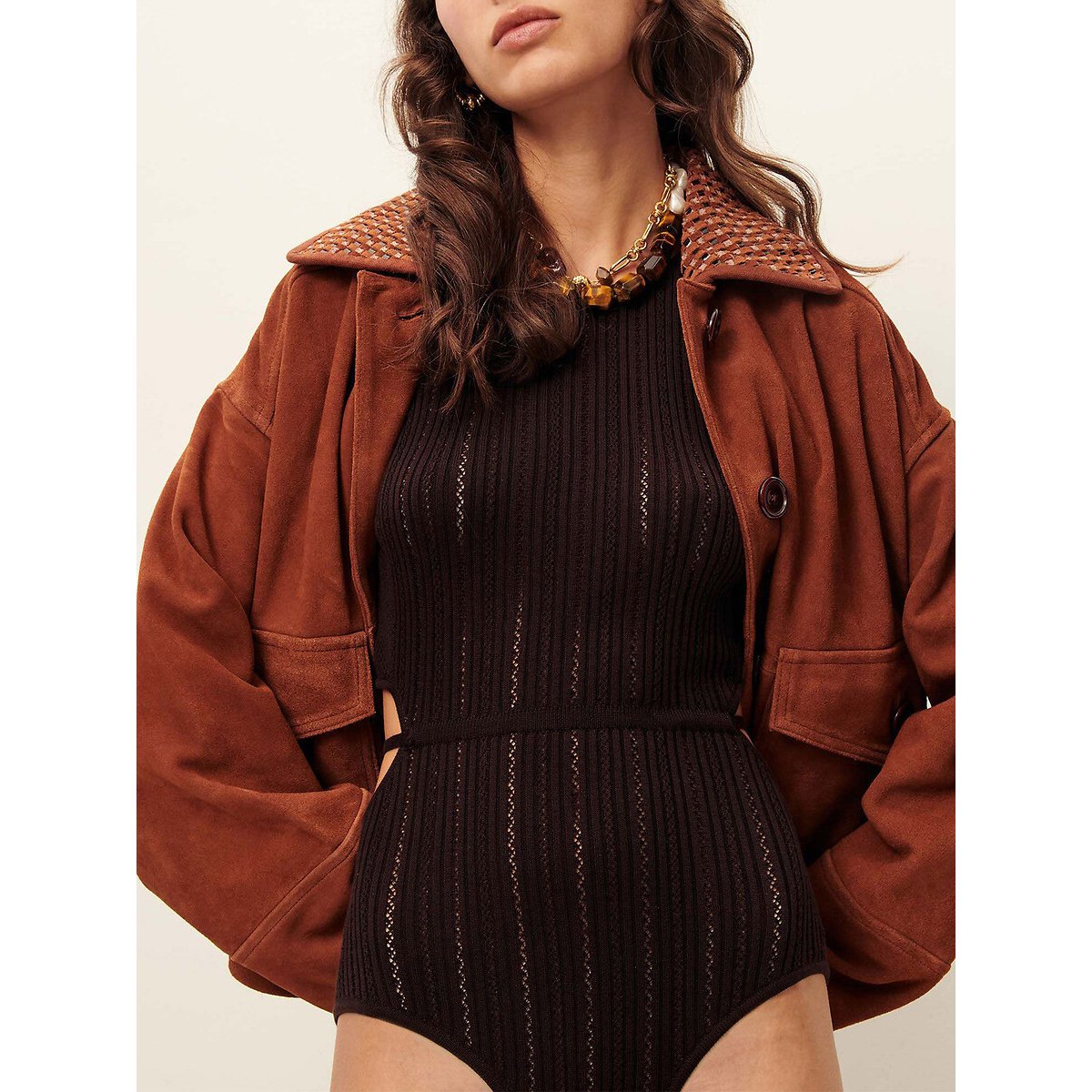 Body sans manches, tricoté en maille ajourée, ANDRADE marron, SESSUN