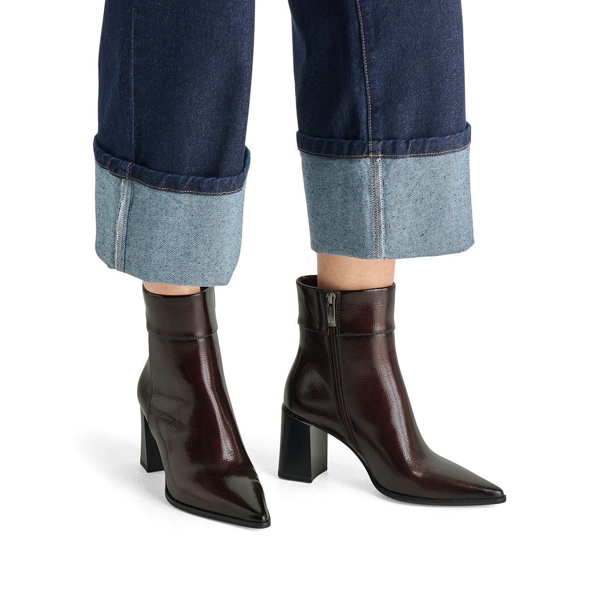 Bottine talon bloc violet fauve nacré, TAMARIS