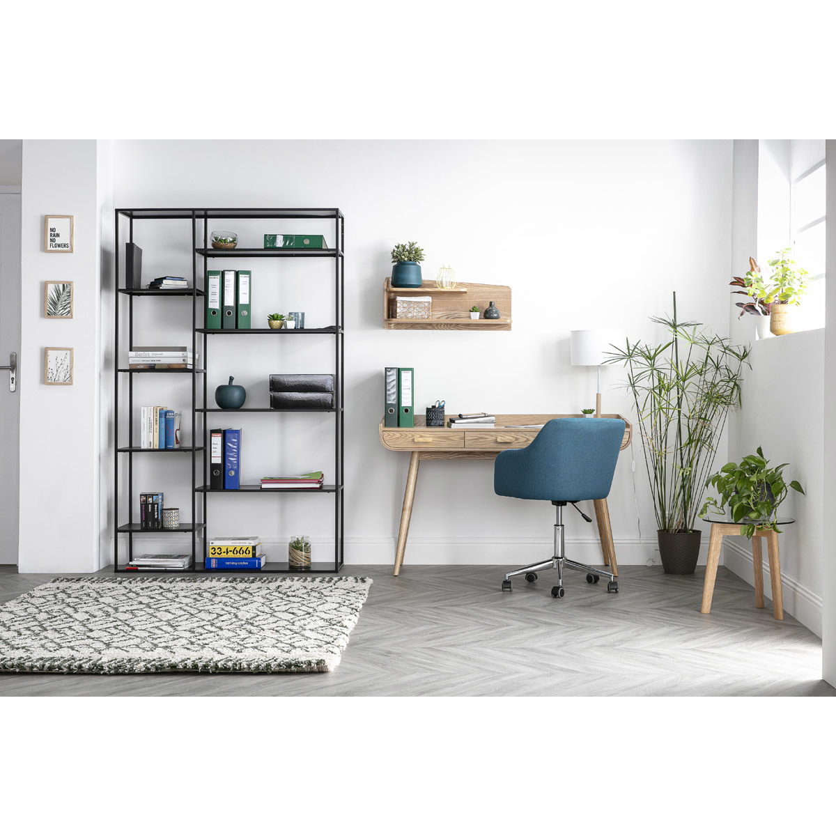 Chaise de bureau à roulettes design BALTIK bleu canard, MILIBOO