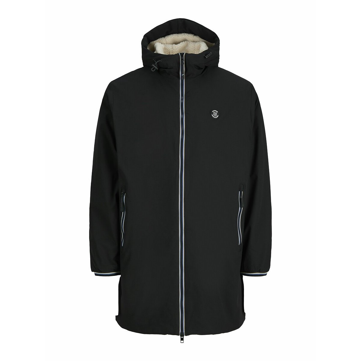 Parka longue à capuche doublé sherpa noir, JACK & JONES