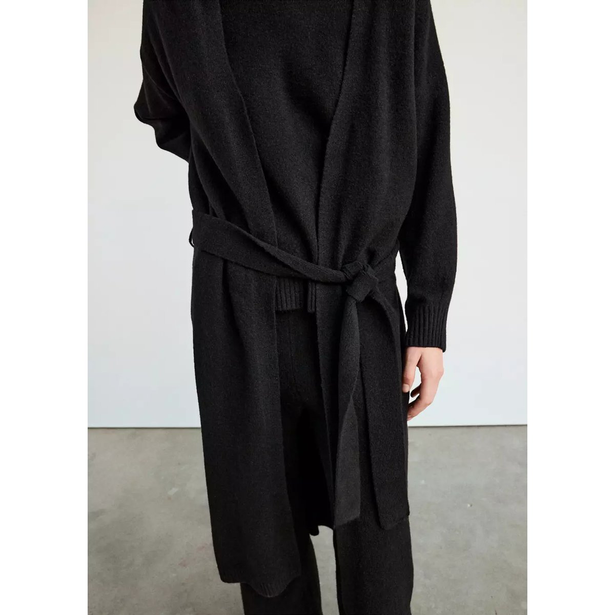 Cardigan long maille noir, MANGO