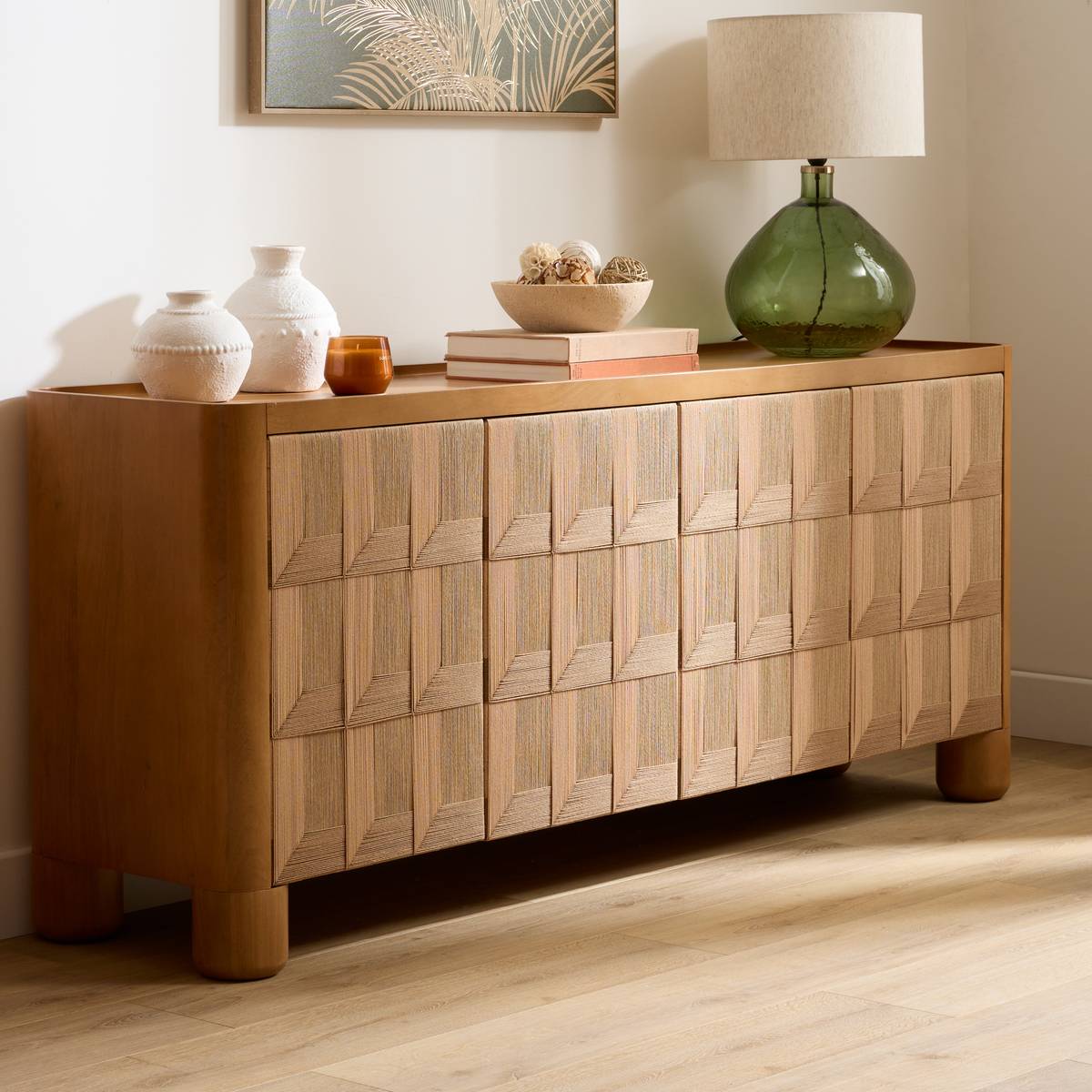 Buffet rectangulaire avec portes en manguier NETSI beige, ATMOSPHERA