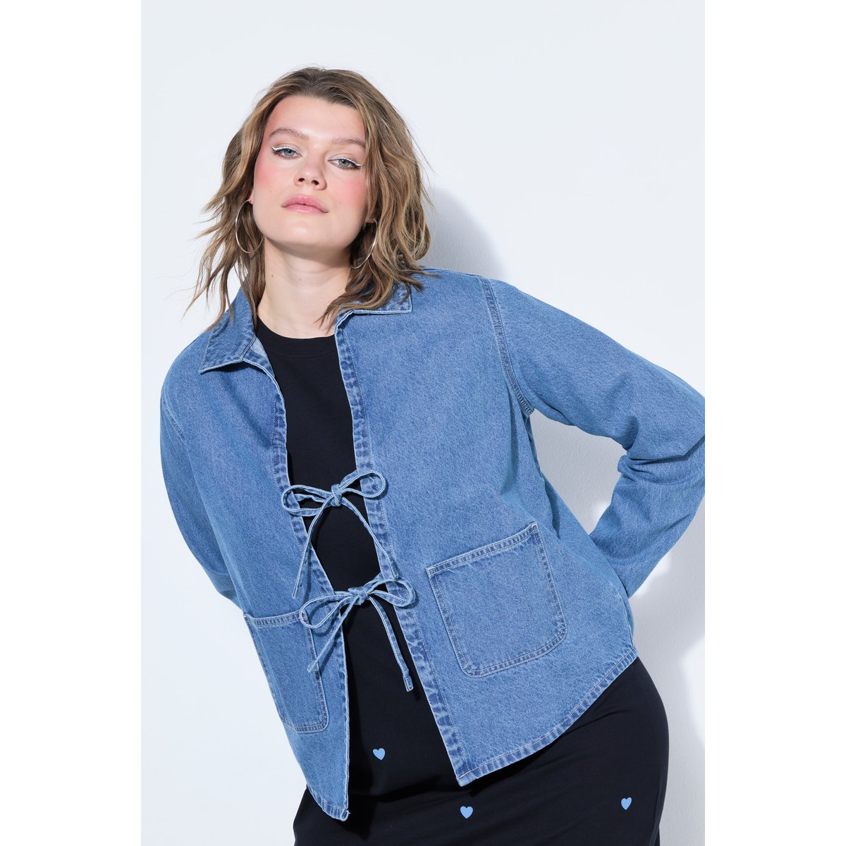 Surchemise en jean oversize à laçage bleu jean, STUDIO UNTOLD