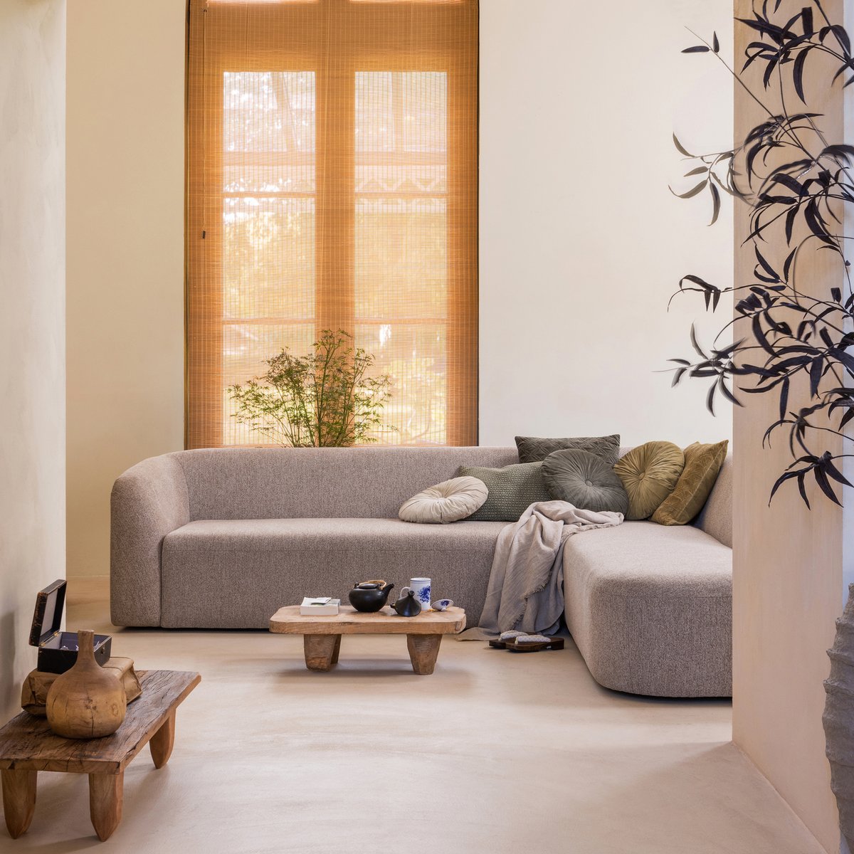 Canapé d'angle droit tissu SLOPING naturel mélangé, WOOOD