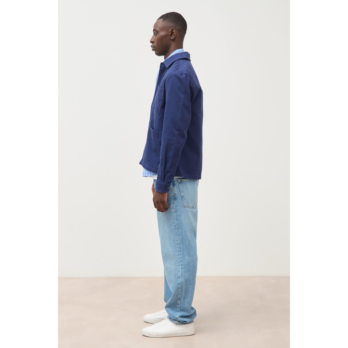 Surchemise droite en coton bleu foncé, BONOBO