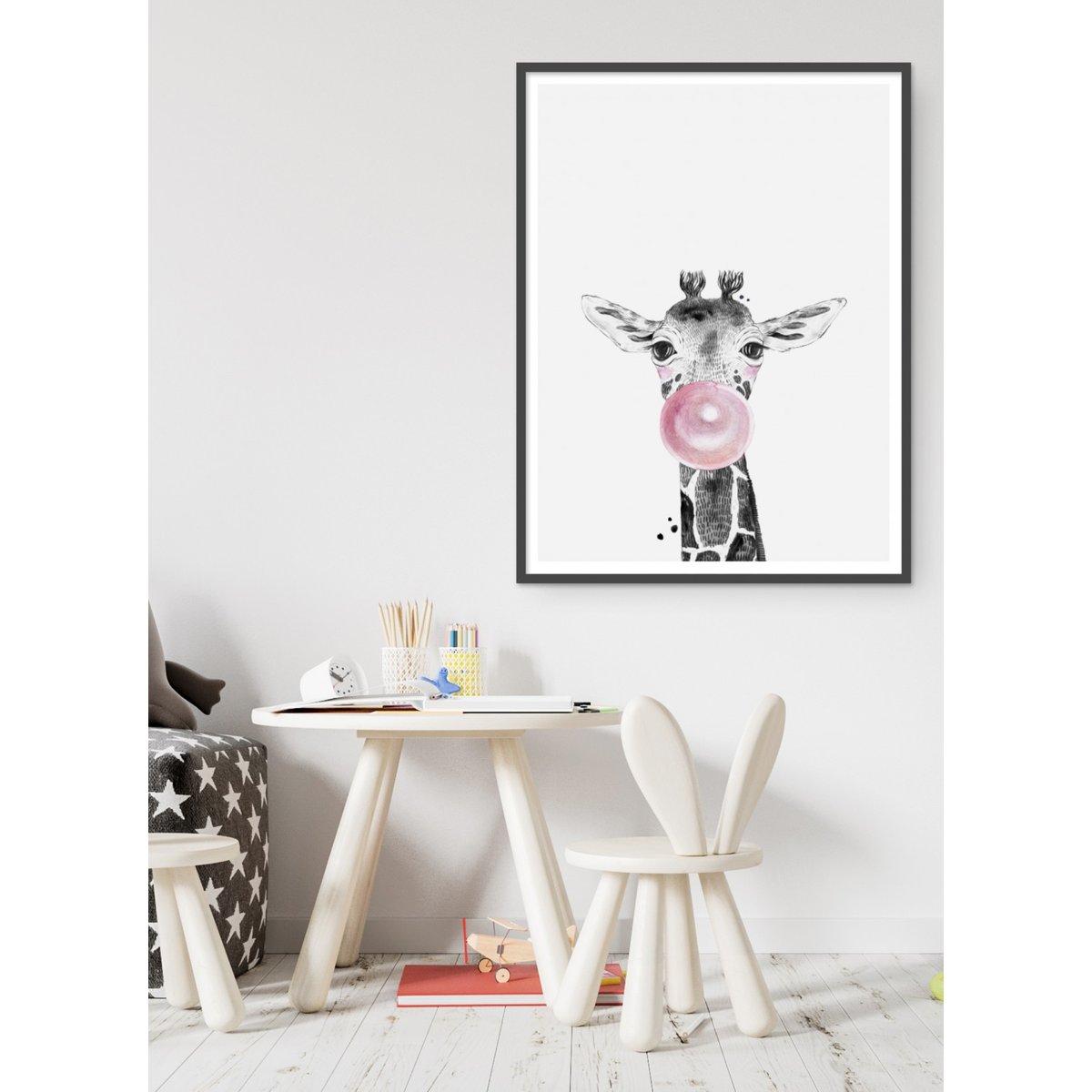 Affiche Bulle de Girafe Rose blanc, L'AFFICHERIE