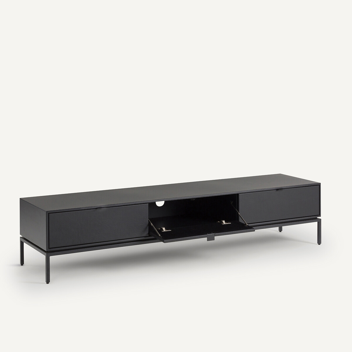 Meuble TV enfilade métal acier et cuir, Réalto noir, AM.PM