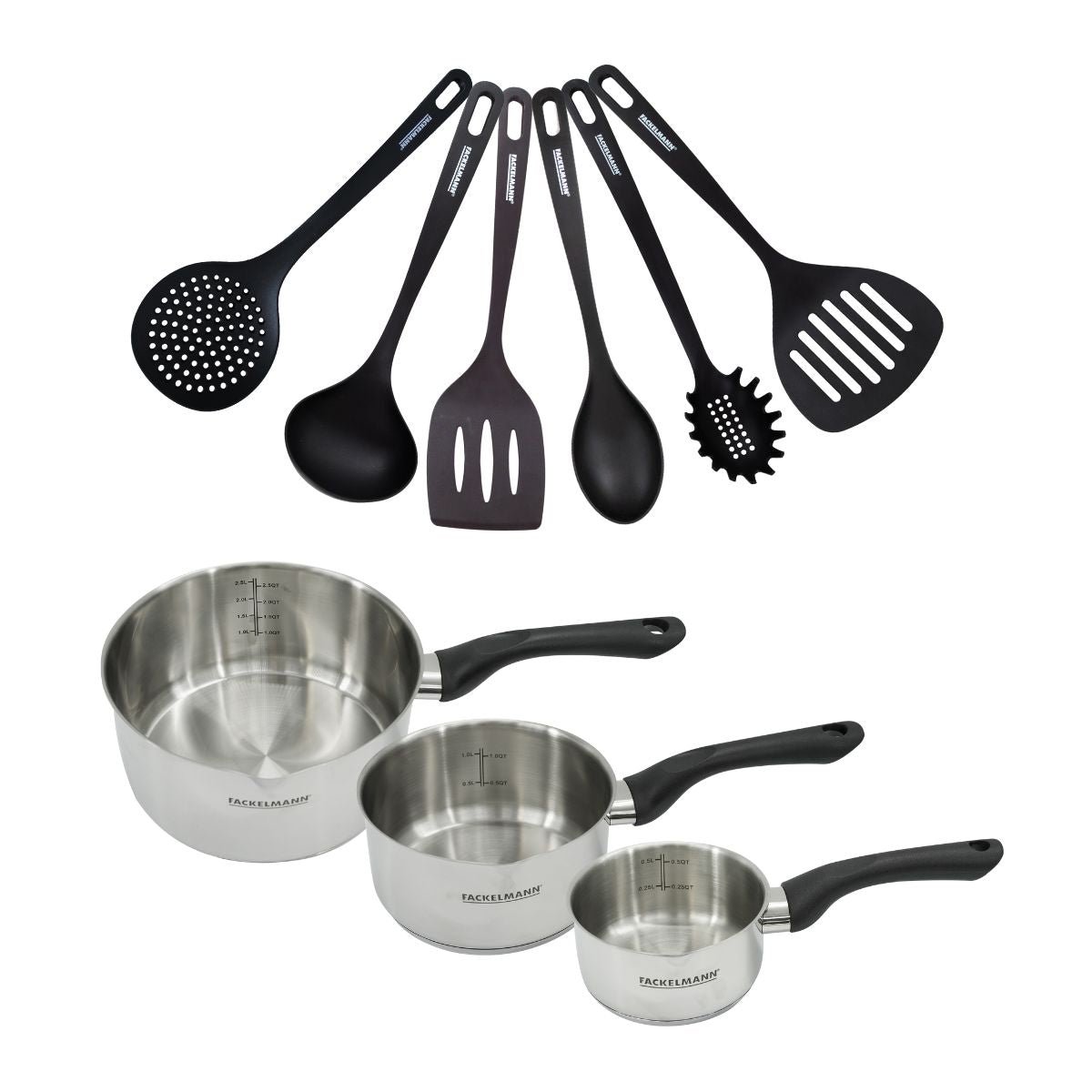 Batterie de cuisine 3 casseroles 12/16/20cm GENEVA inox|noir, FACKELMANN