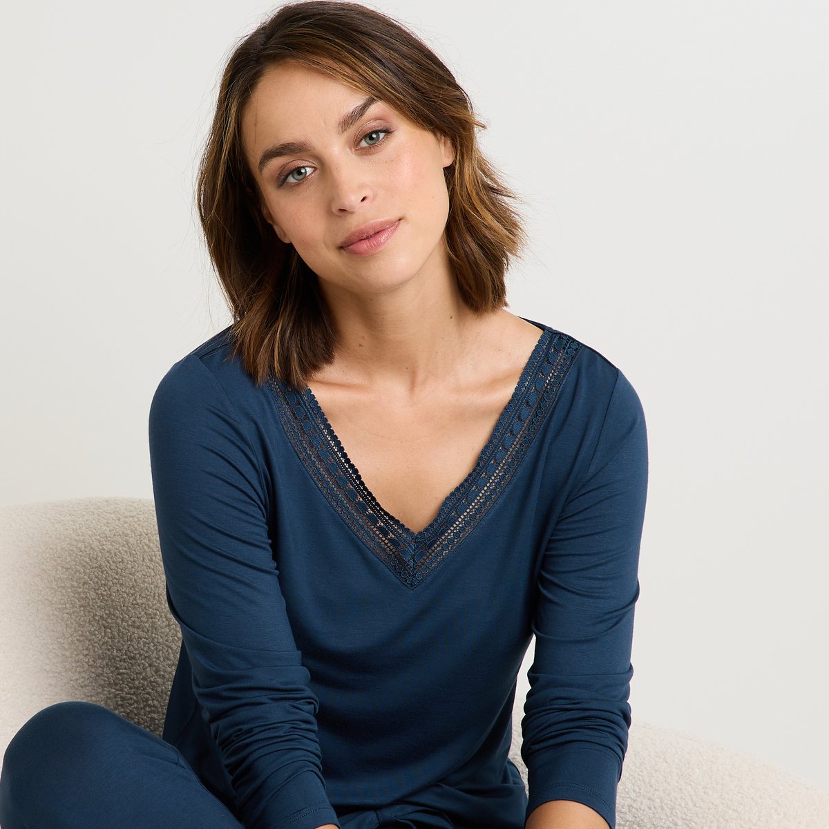 Tee-shirt manches longues CAMILLE marine, ROUGEGORGE LINGERIE