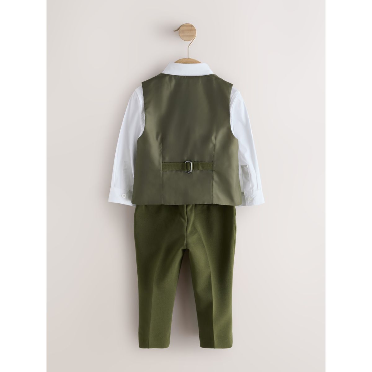 Ensemble gilet, chemise, pantalon et papillon vert olive, NEXT