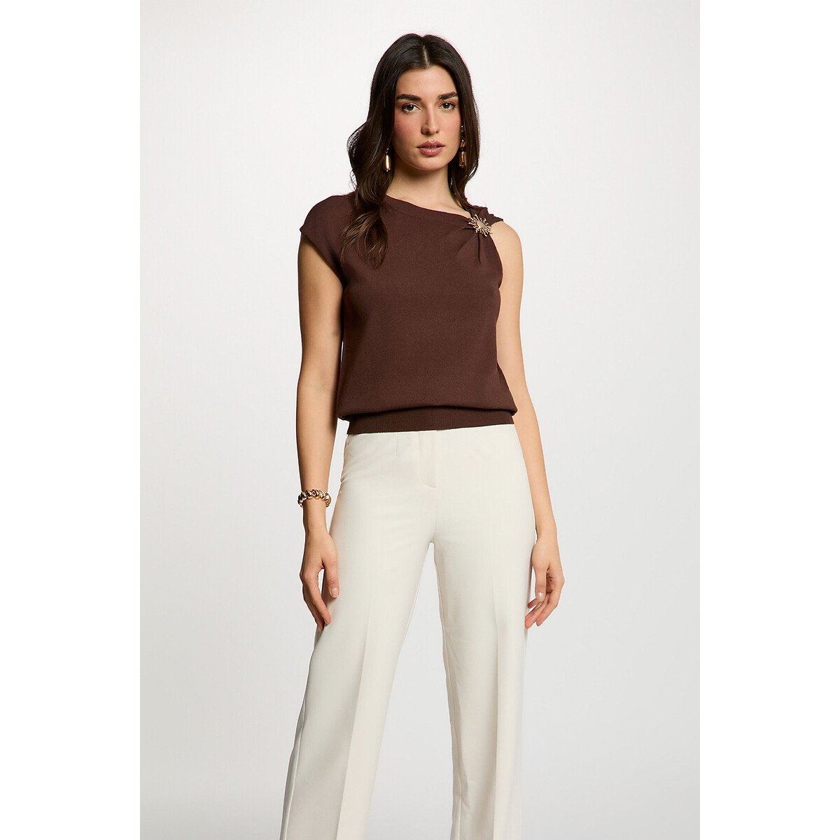 Asymmetric Sleeveless Top chocolate, MORGAN