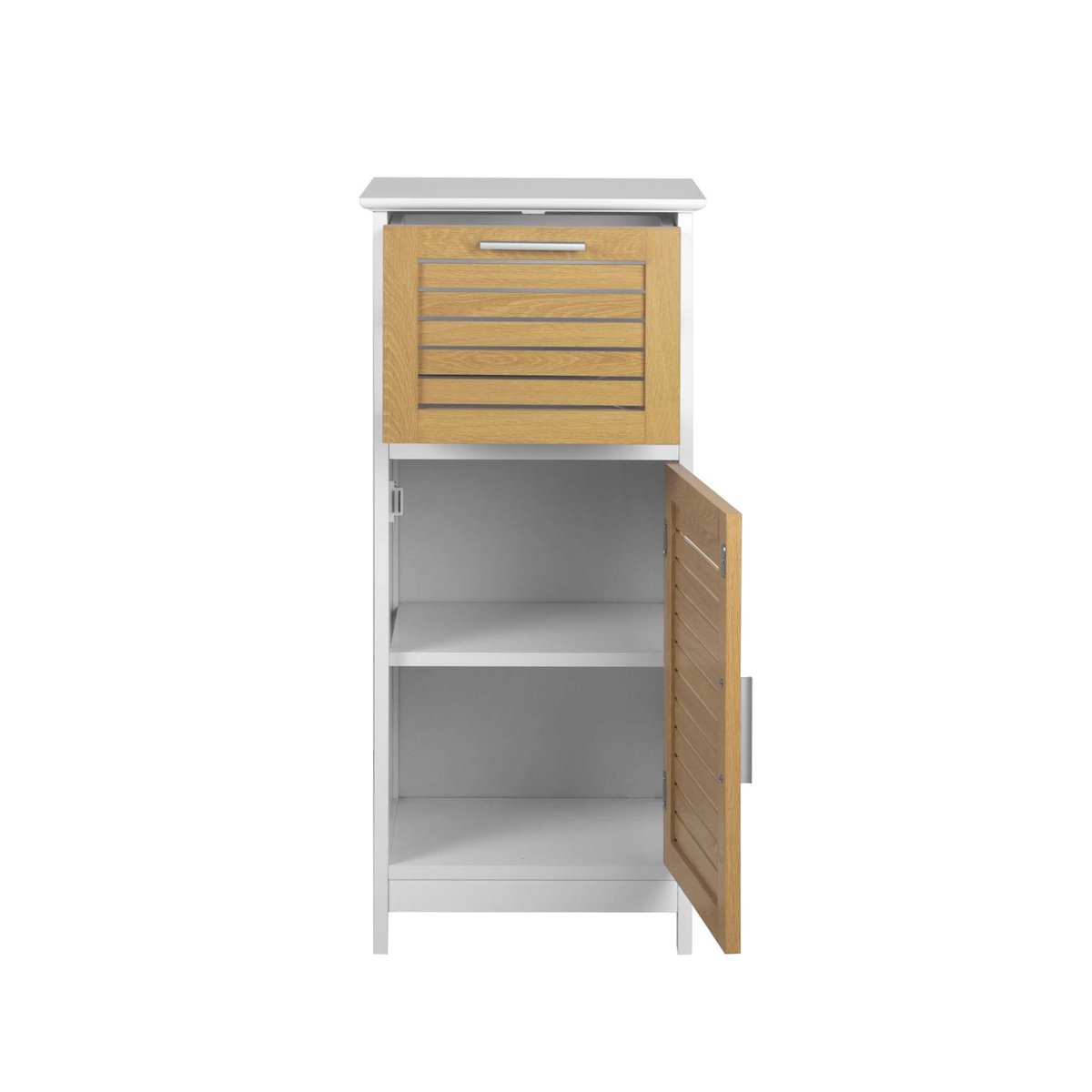 Meuble bas de salle de bain avec porte à lames et rangement blanc, DOUCEUR D'INTÉRIEUR