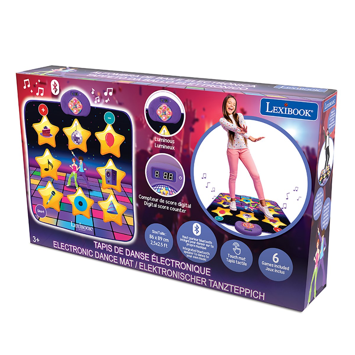 Tapis de danse électronique, Bluetooth et lumineux avec 6 modes de jeu noir, LEXIBOOK