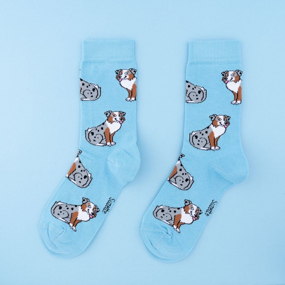 Chaussettes BERGER AUSTRALIEN bleu avec motifs berger australien, COUCOU SUZETTE
