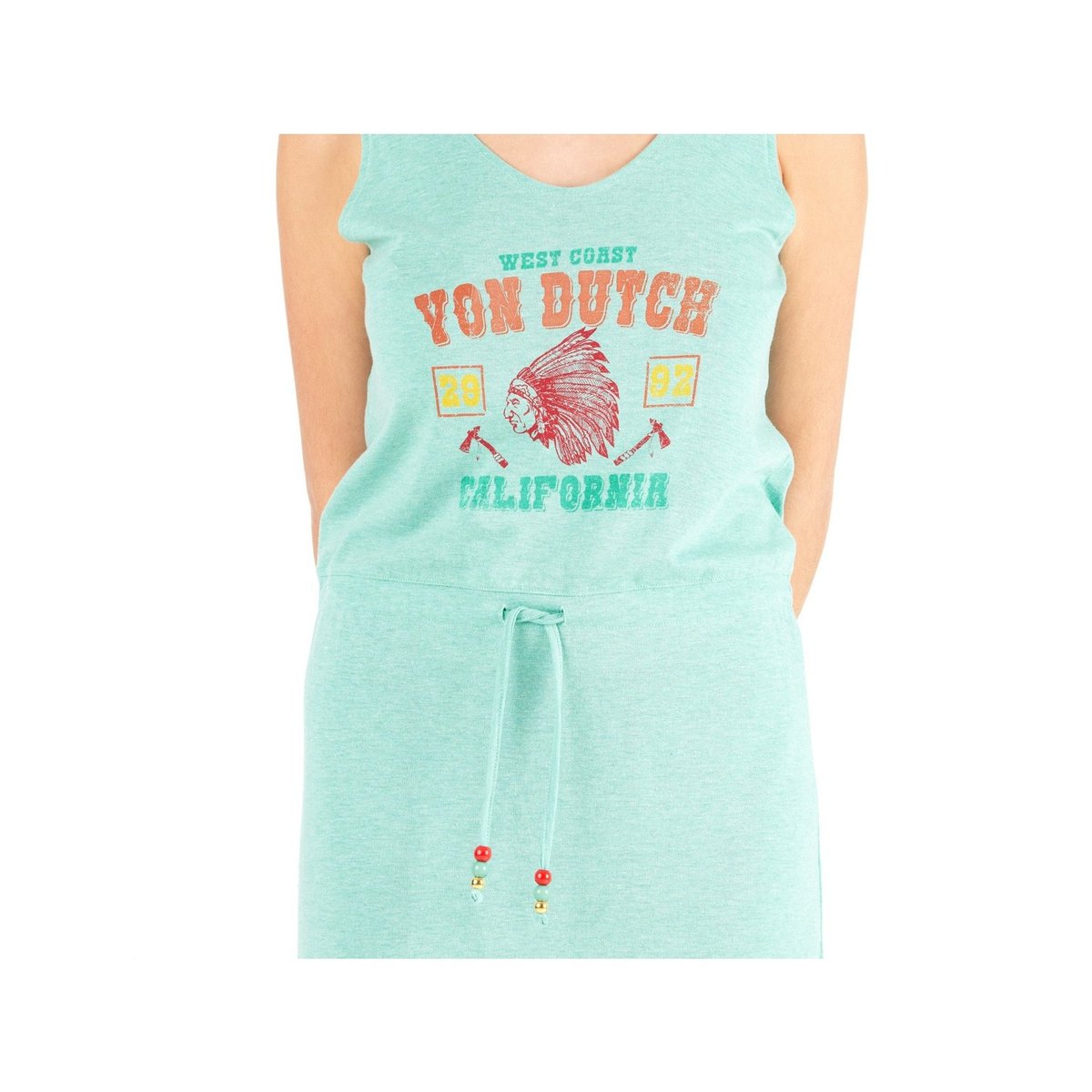 Robe longue manches débardeur pailletée turquoise, VON DUTCH