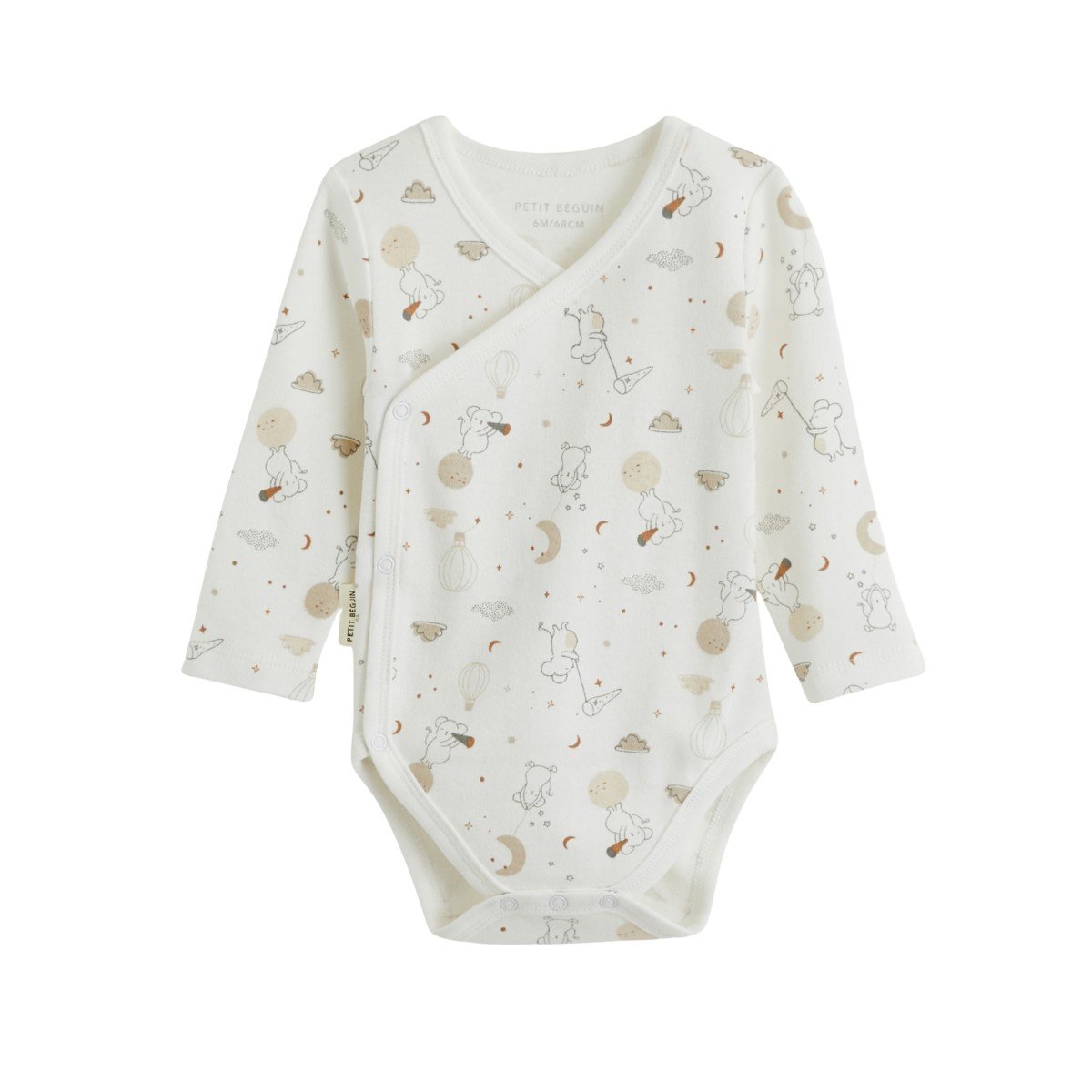 Lot de 2 bodies bébé manches longues ouverture croisée Eliah ecru, PETIT BEGUIN