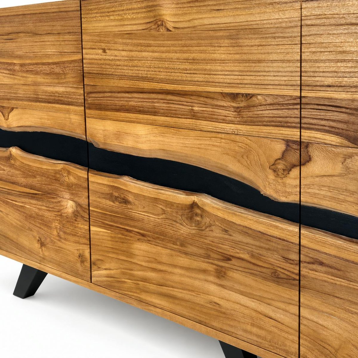 Buffet moderne bois recyclé teck laque noire BARBADE bois naturel, PIER IMPORT