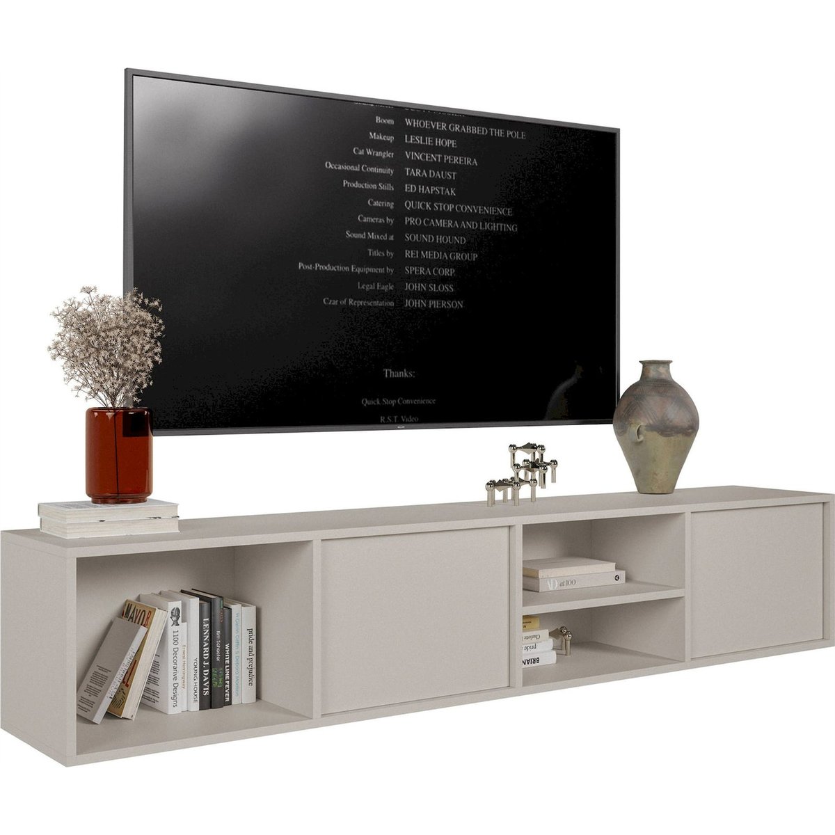 Meuble tv suspendu à niches collection SANVA cachemire, RECOLLECTION
