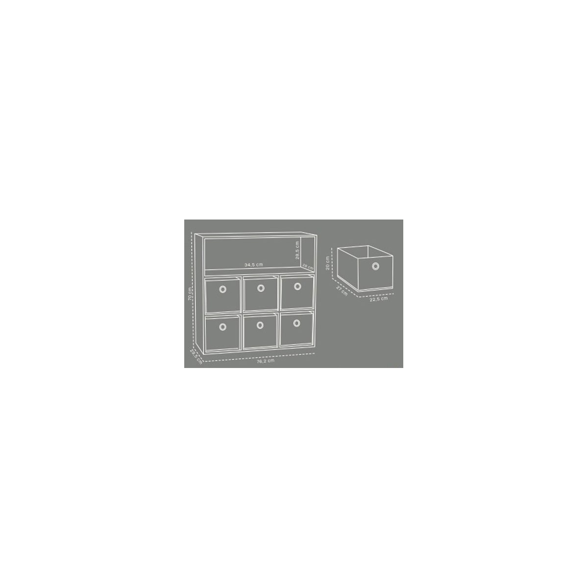 Meuble de Rangement Chambre Enfant Blanche avec 6 Paniers Bleus et Gris bleu, WADIGA