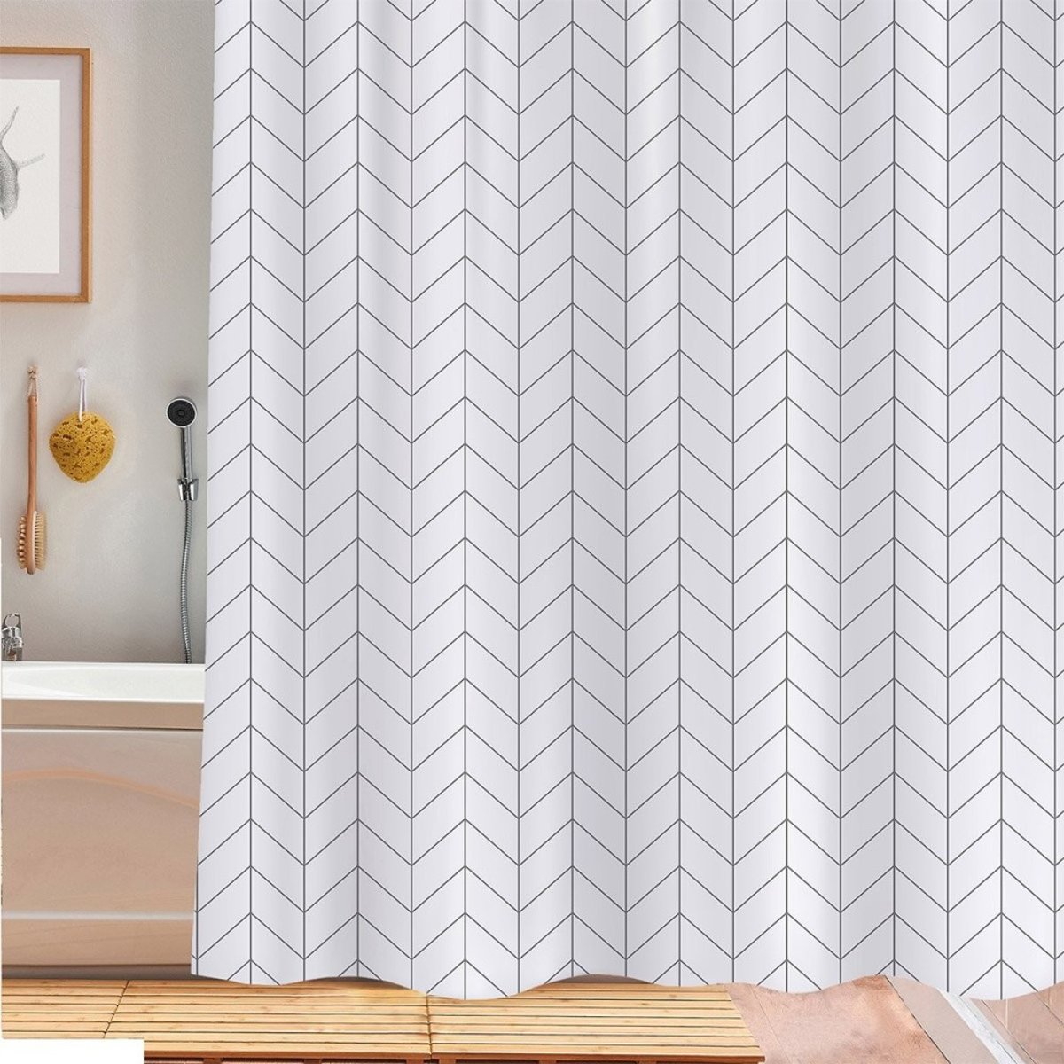 Rideau de douche 180x180 Lines blanc, DECORATIE