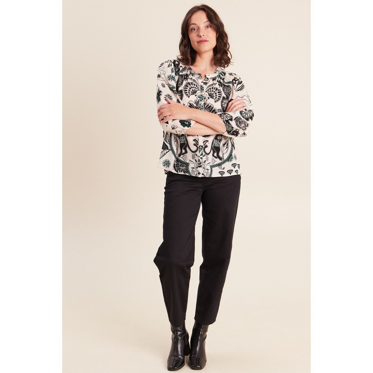 Chemise droite manches 3/4 col rond vert, BREAL