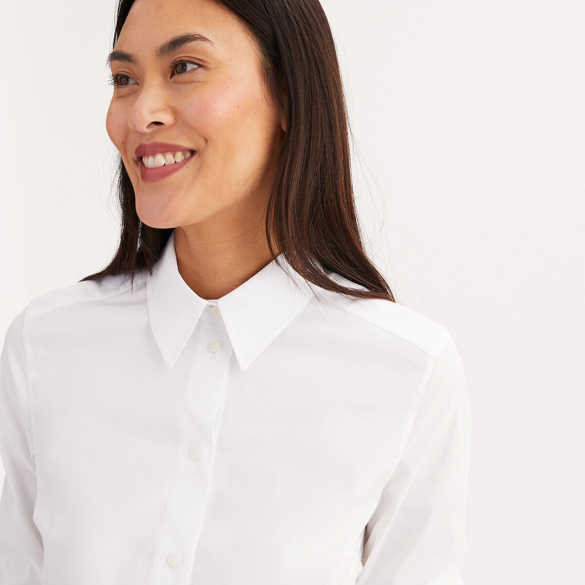 Stretch Cotton Shirt with Long Sleeves white, ANNE WEYBURN