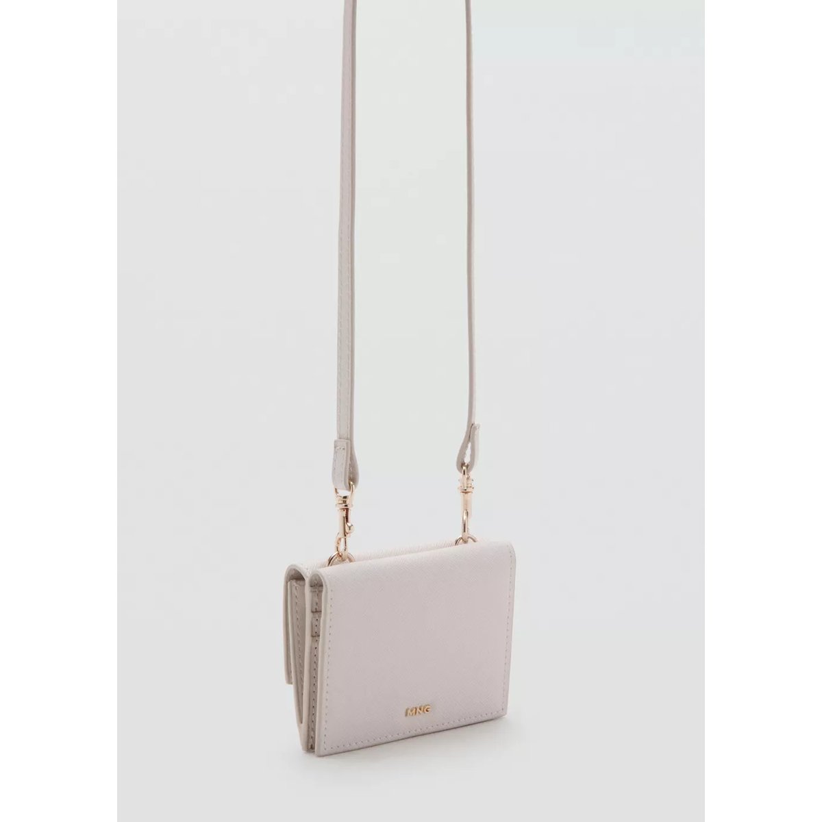 Porte-cartes effet saffiano à zip gris glacé, MANGO