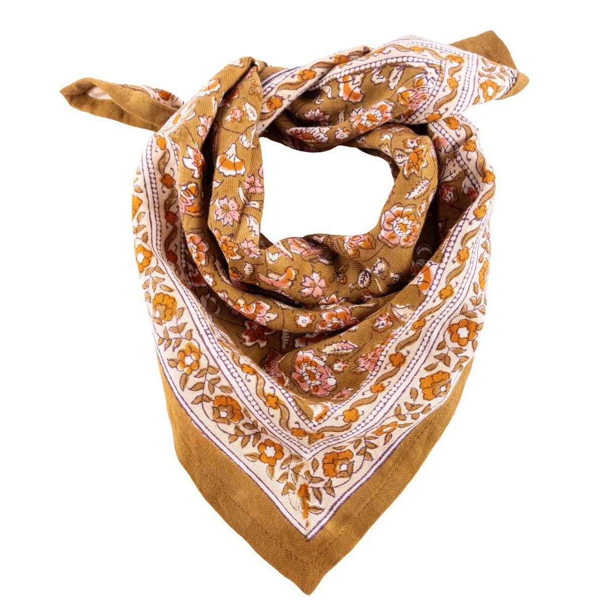 Foulard enfant imprimé en coton vert khaki, BINDI ATELIER
