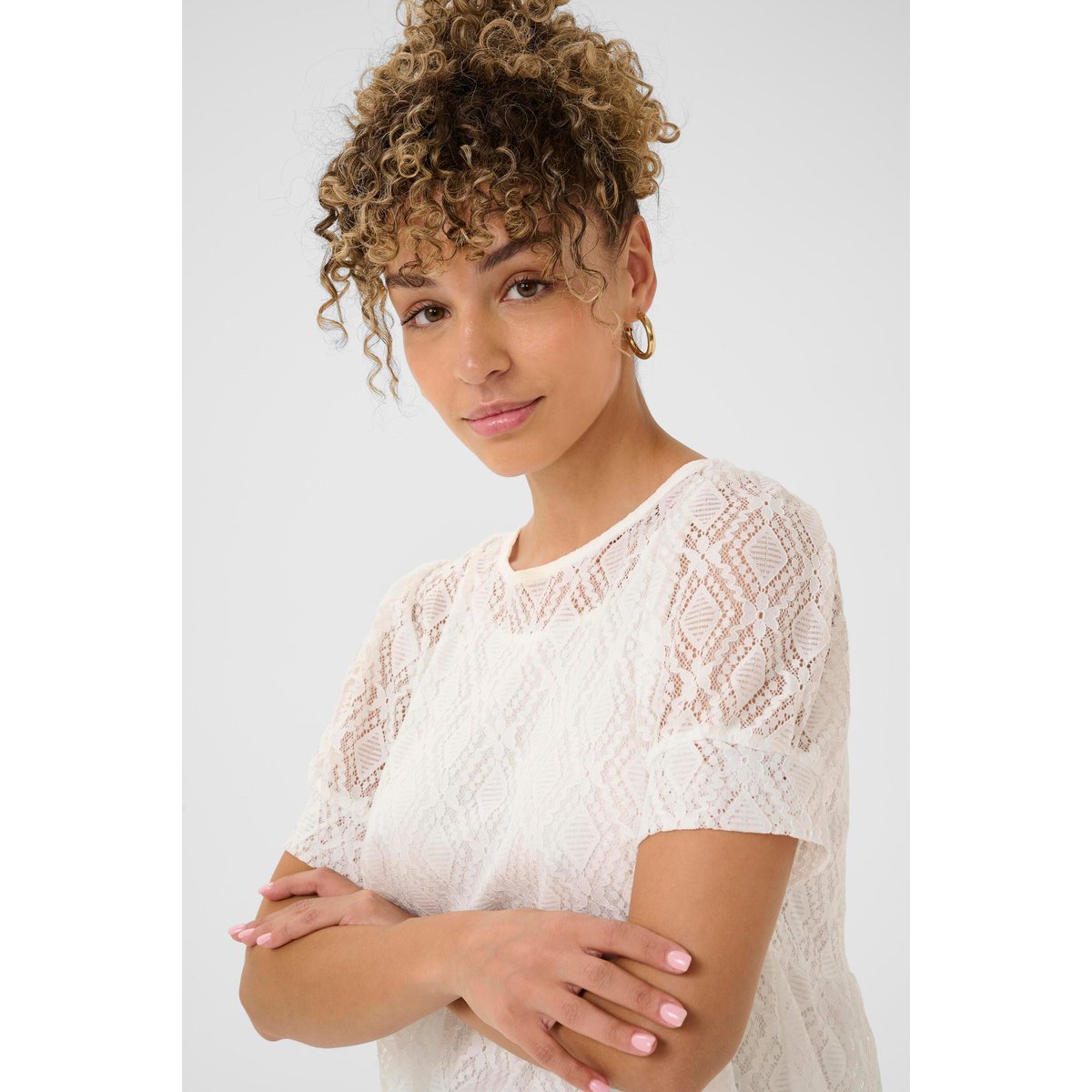Short sleeved blouse blanc snow white, CREAM