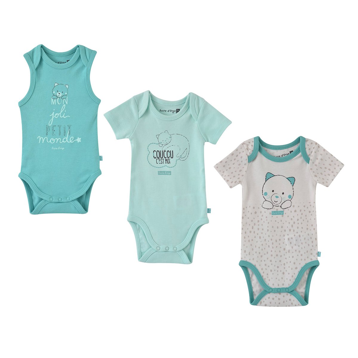 Lot 3 body coton bio eitan bleu, SUCRE D'ORGE