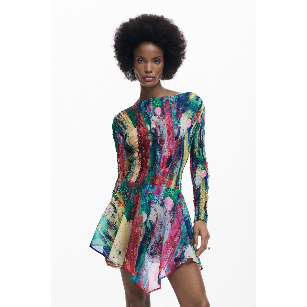 Robe asymétrique froncée multicolore, DESIGUAL