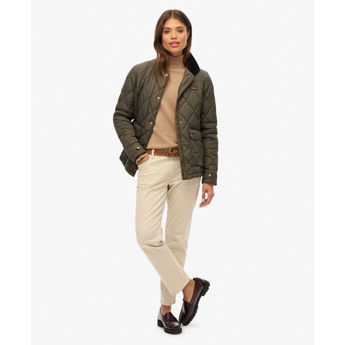 Veste Doublée à Bordure en Velours Côtelé kaki militaire, SUPERDRY