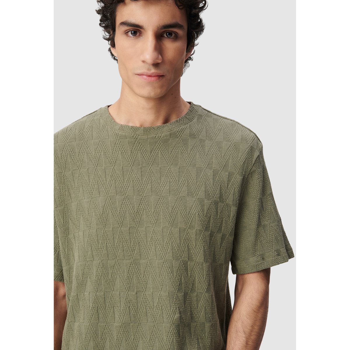 T-shirt col rond maille relief kaki, IKKS