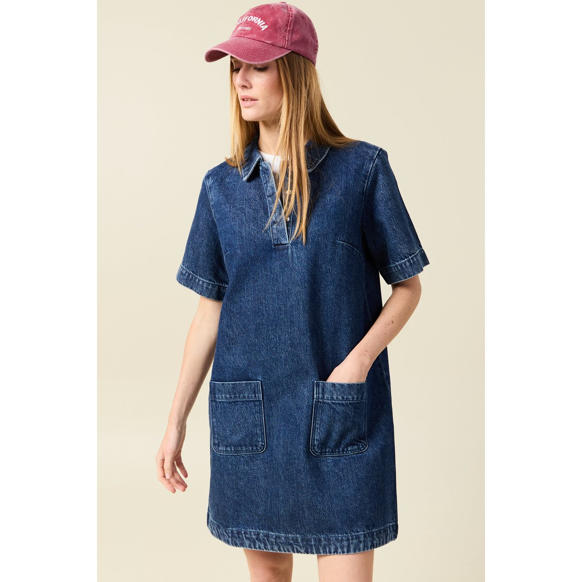 Robe jeans manches courtes denim stone, BONOBO
