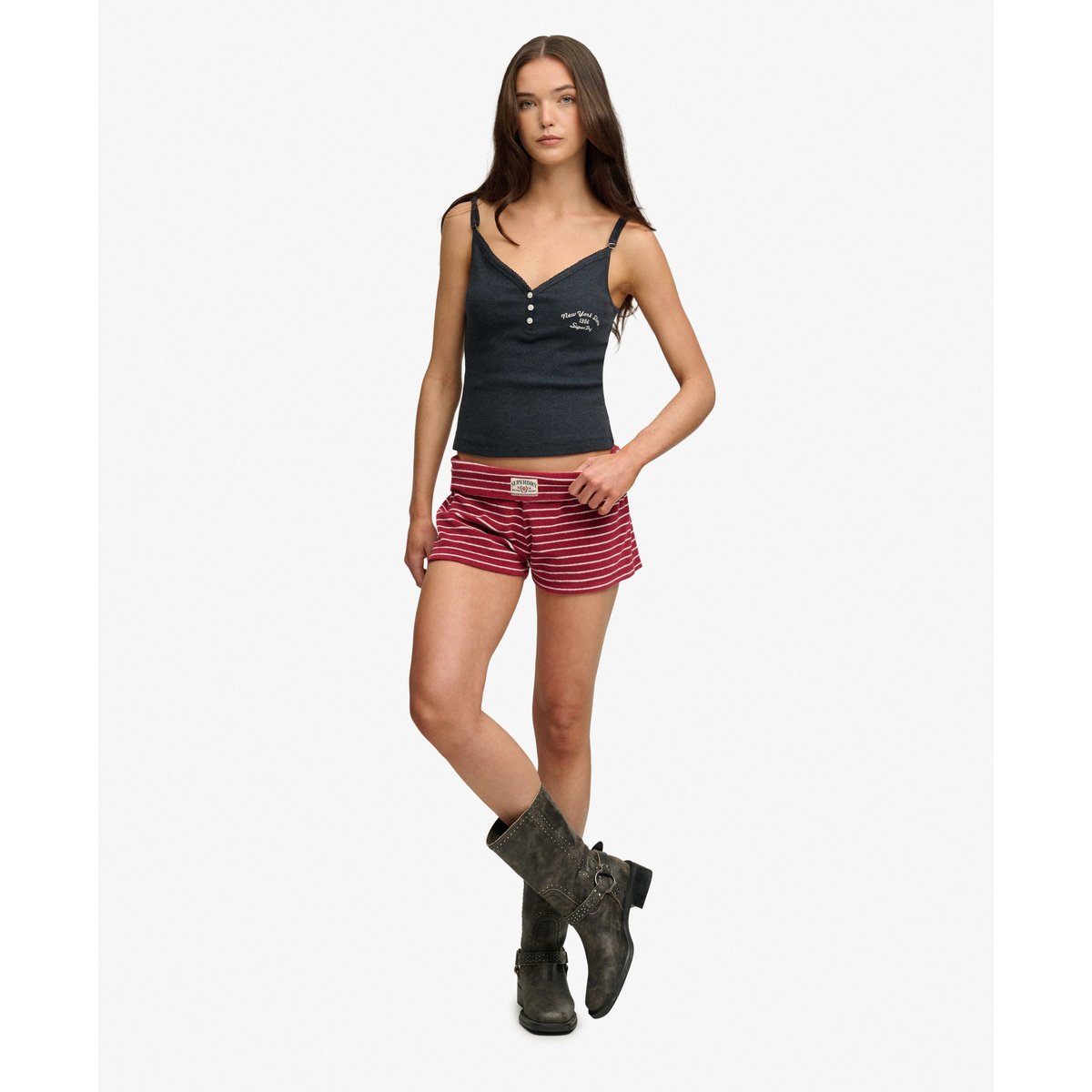 Short en tissu éponge à revers Athletic Essentials rayé rouge porto, SUPERDRY