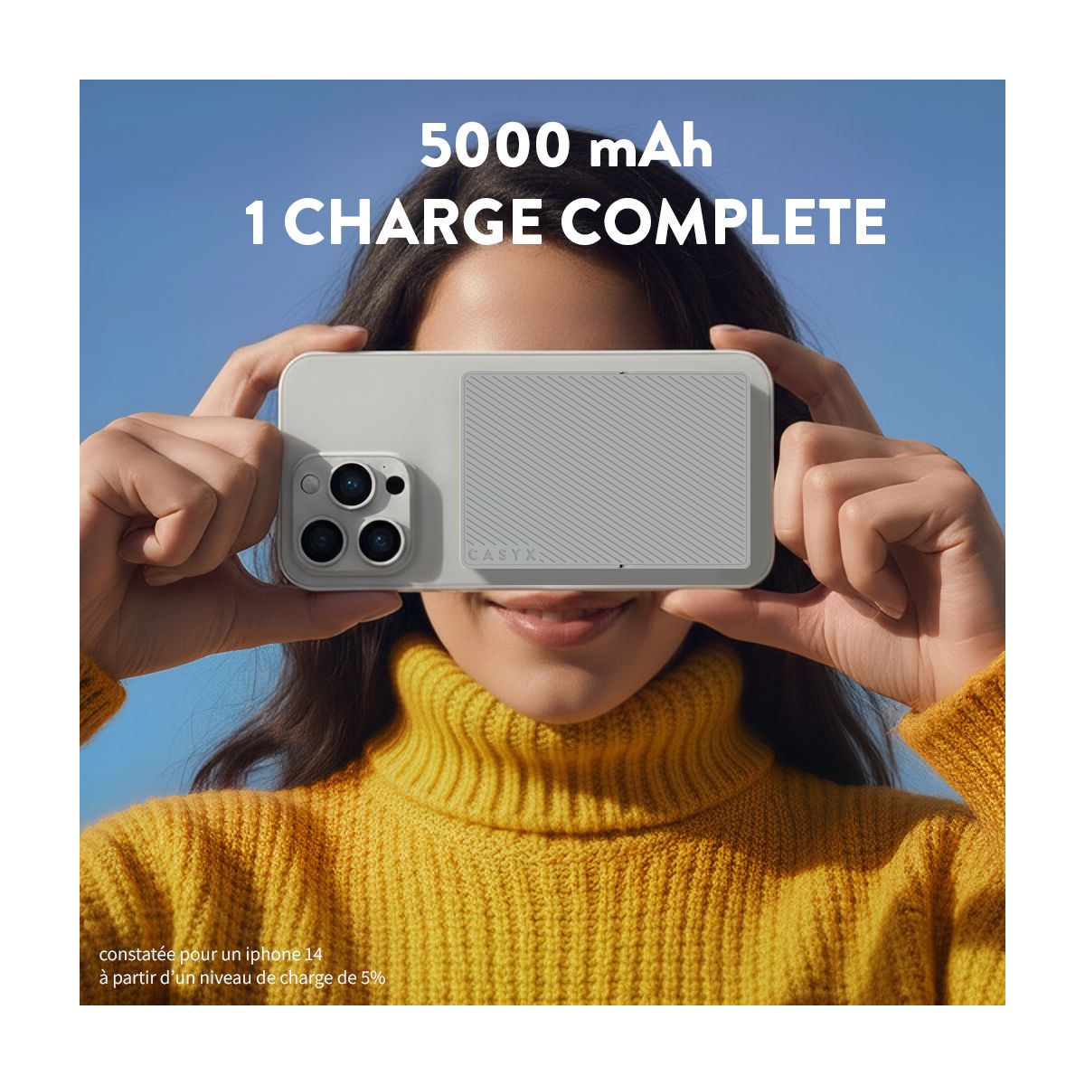 Batterie externe 5000 mAh Qi2 MagSafe avec bequille gris couleur unique, CASYX