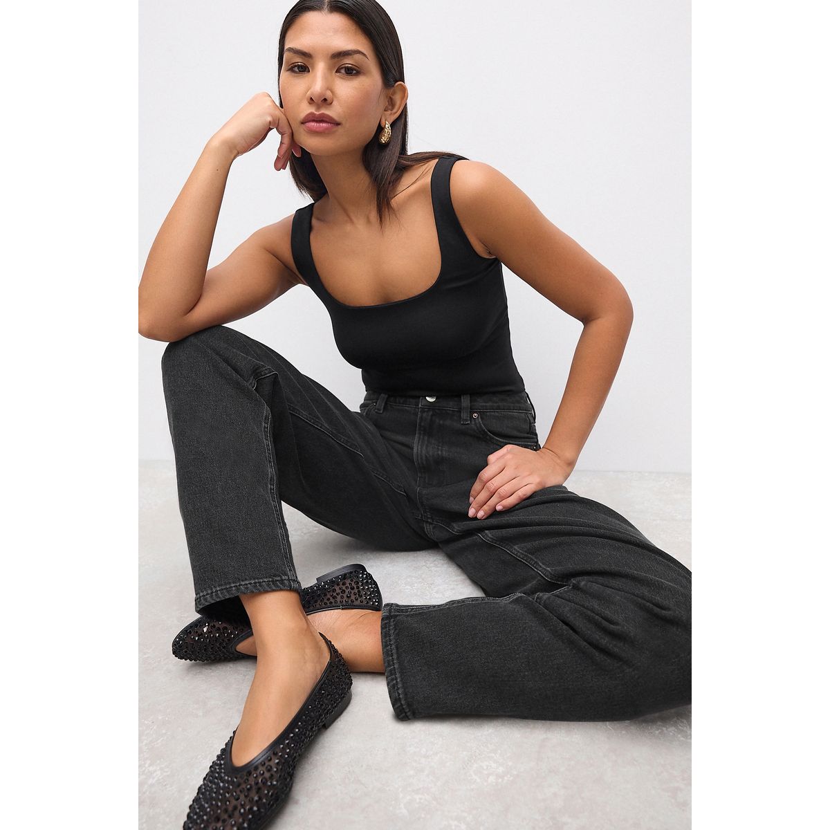 Débardeur en nylon doux à encolure dégagée noir, NEXT