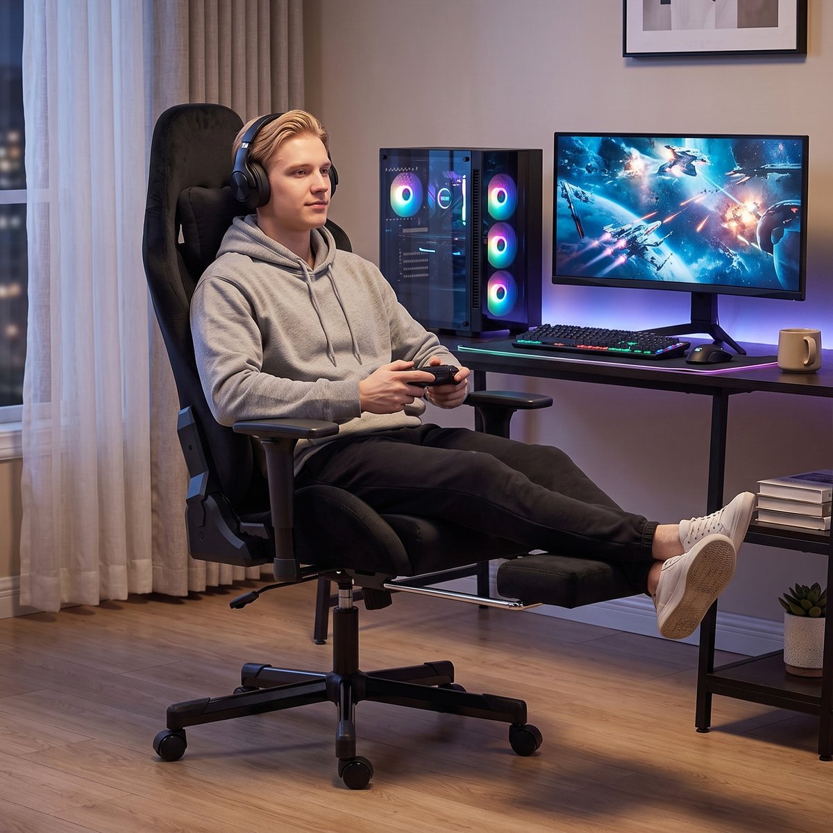 Fauteuil gaming Lin (60 % coton Noir noir, HOMCOM