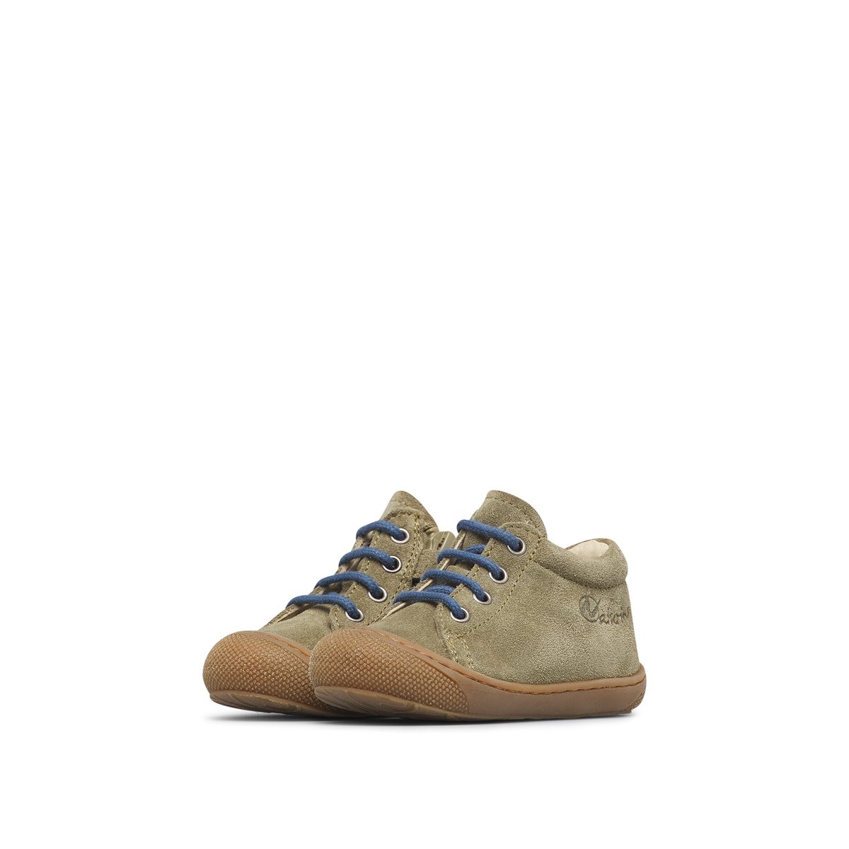 Chaussures premiers pas en suède avec fermeture éclair COCOON ZIP kaki-bleu, NATURINO