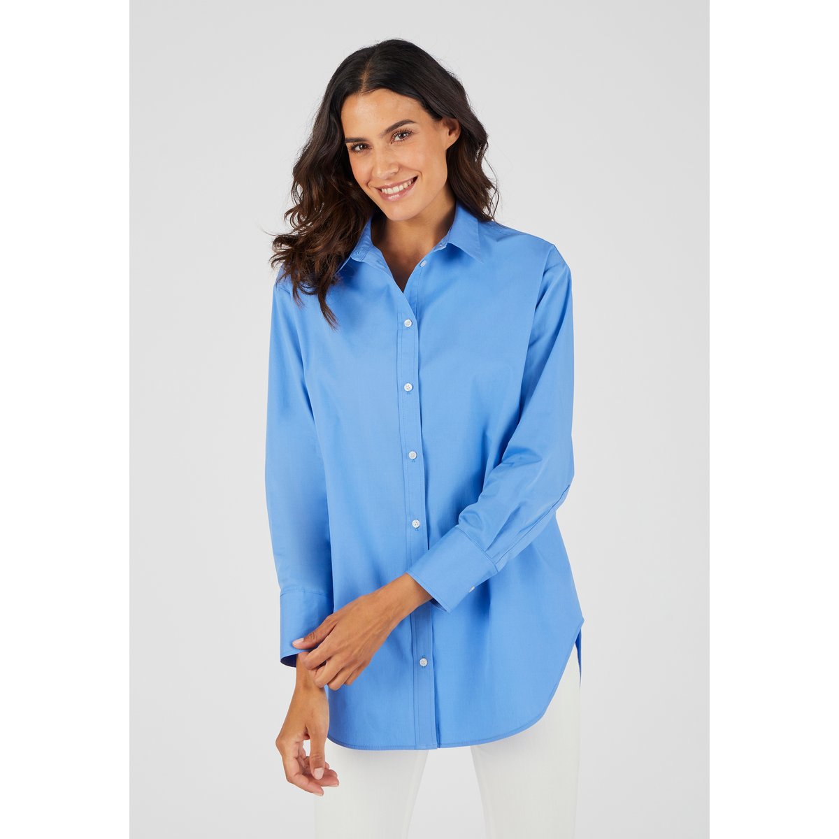 Maxi-chemise popeline unie bleu, DAMART