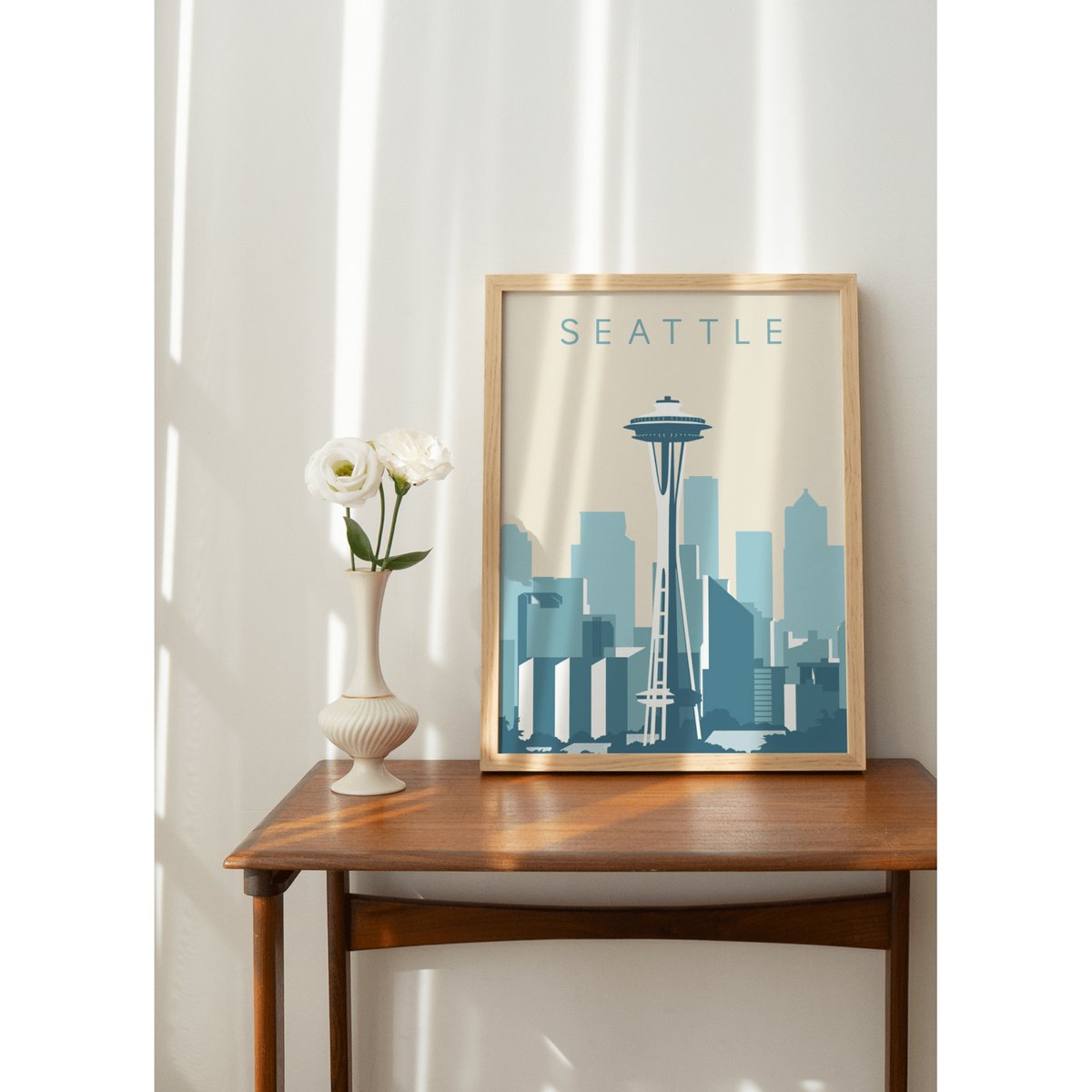 Poster Seattle blanc, L'AFFICHERIE
