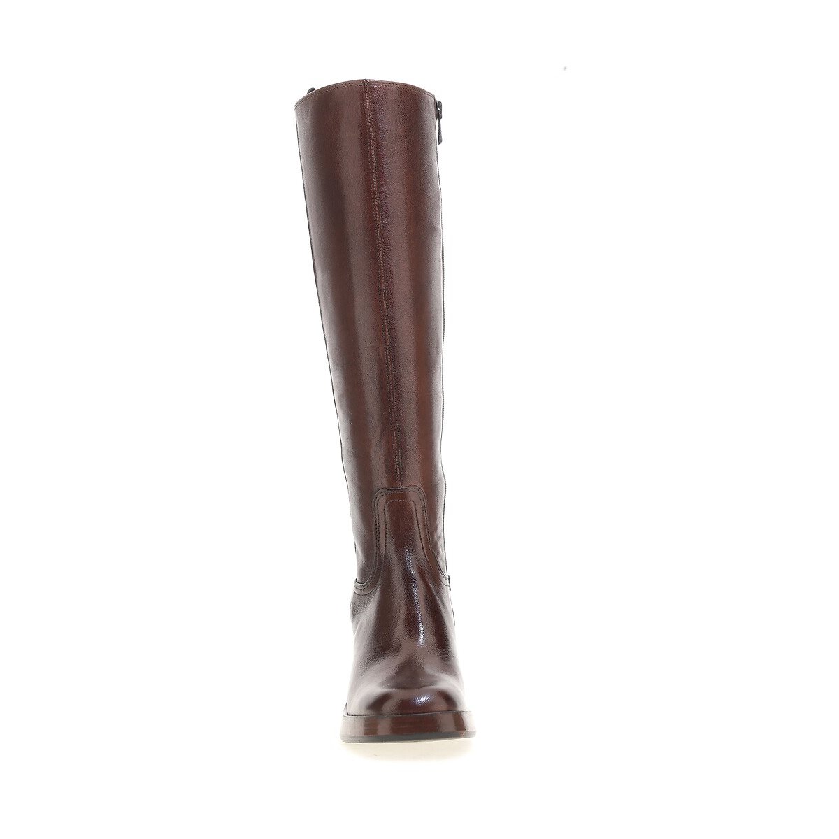 Botas de tacón, con puntera cuadrada, de piel chocolate, MJUS